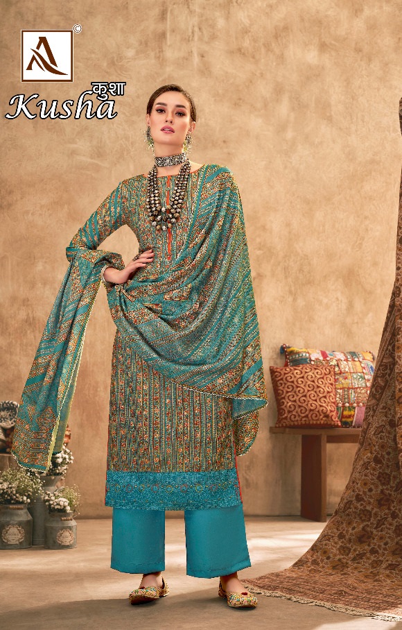 Alok Kusha Pashmina Digital Print Embroidery Dress Material Collection 